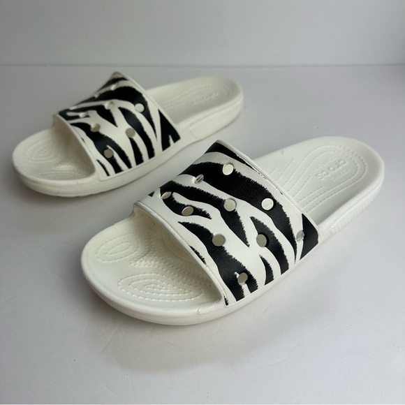 Crocs Zebra Animal Print Slide Sandals Classic Women’s Size 9 or Men's 7 Shoes - Picture 5 of 8